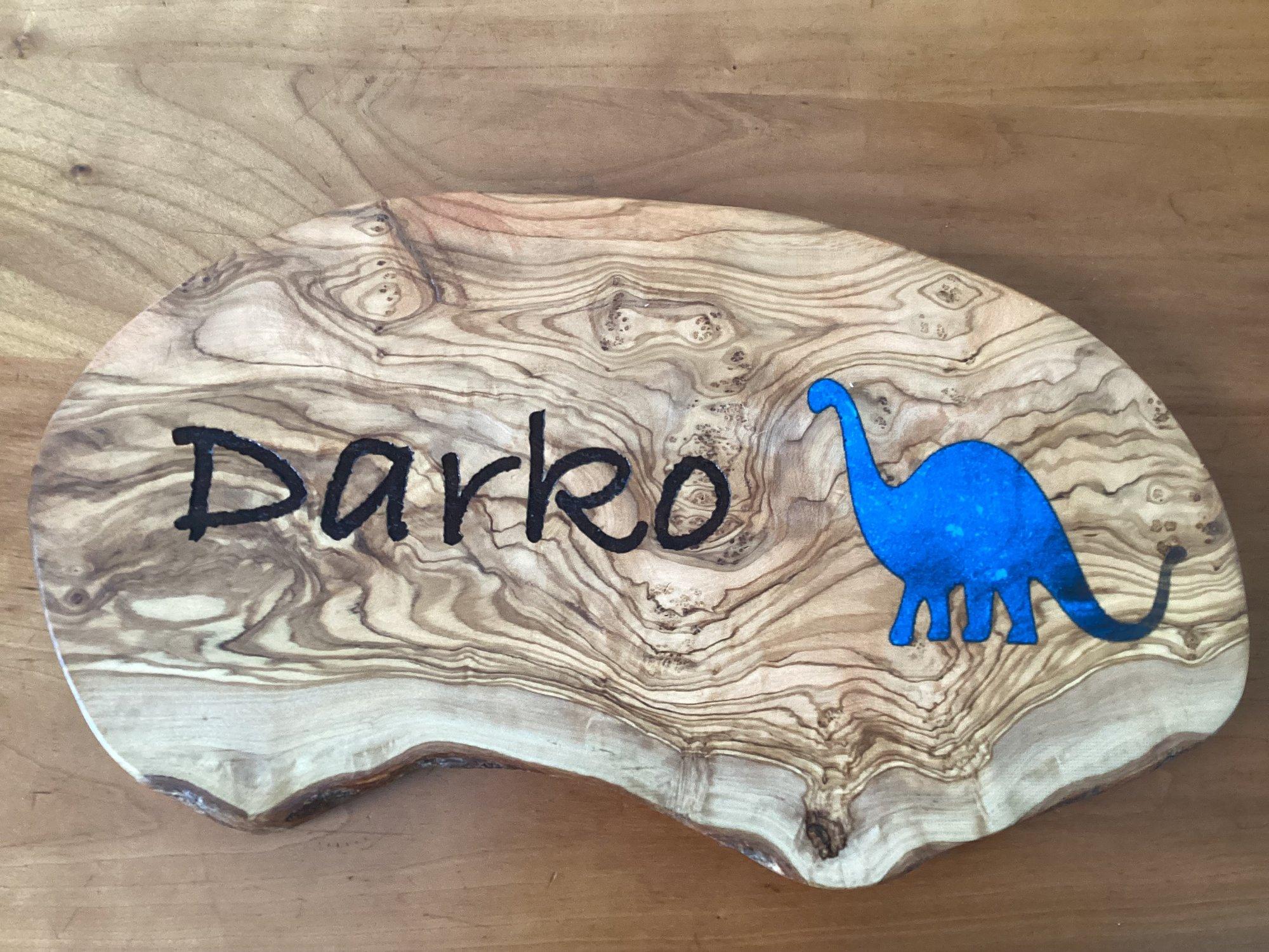 Cutting board laser engraved with epoxy inlay